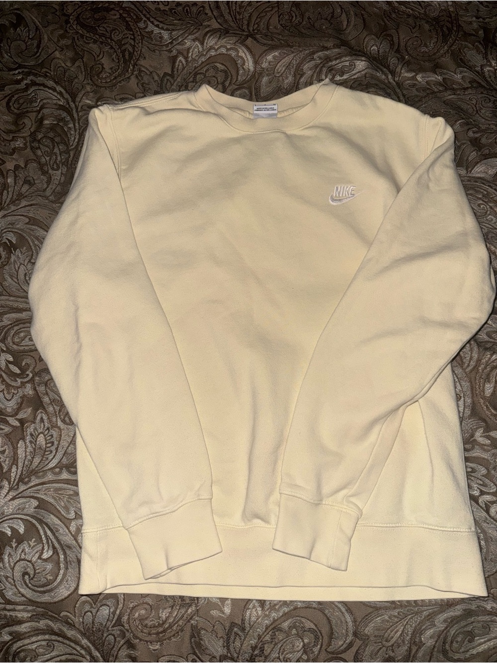 Nike Men’s Small Cream Crewneck Sweatshirt Embroidered Logo Cotton Blend